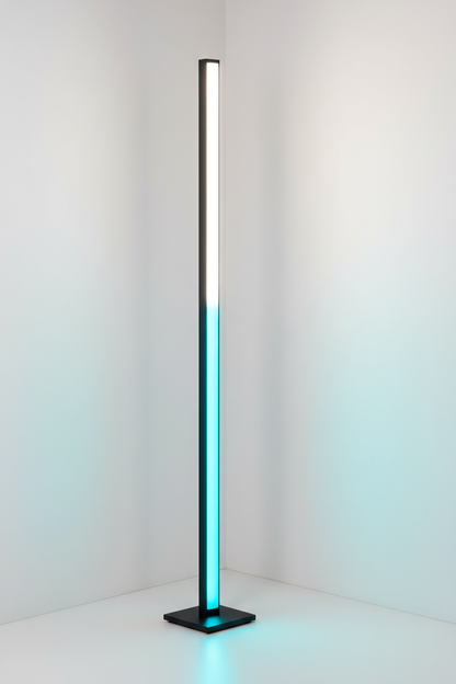Premium product shot of sleek RGB corner floor lamp